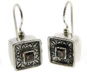 Wholesale Sterling Silver Square Cast Design Earrings With Faceted Stone.